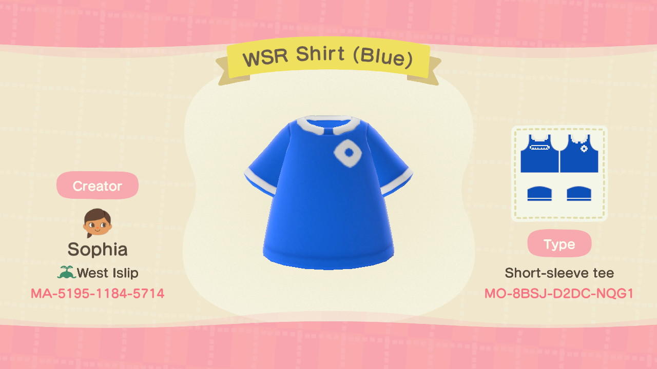 Animal Crossing Design Code: MO-8BSJ-D2DC-NQG1 WSR Shirt (Blue)