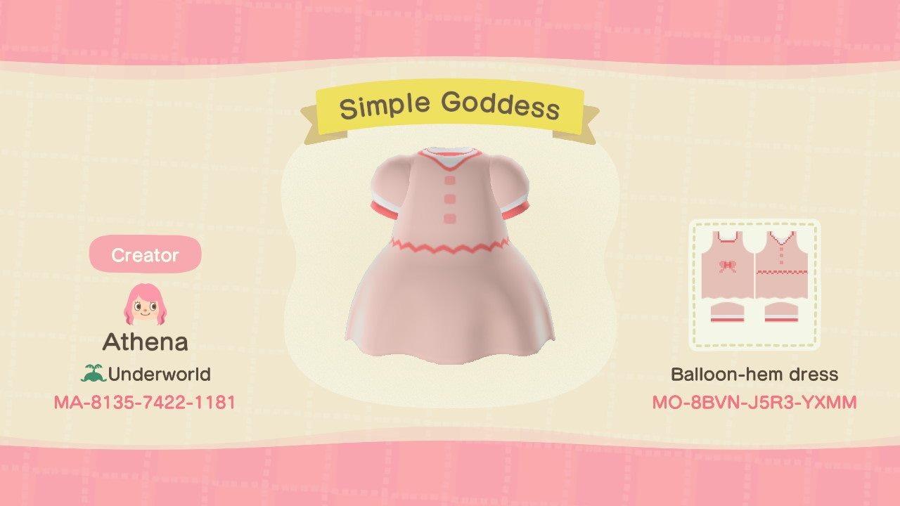 Animal Crossing Design Code: MO-8BVN-J5R3-YXMM Simple Goddess Dress