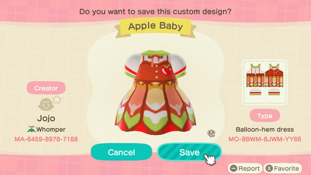 Animal Crossing Design Code: MO-8BWM-8JWM-YY66 Apple Baby