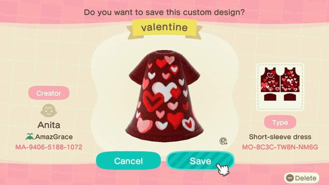 Animal Crossing Design Code: MO-8C3C-TW8N-NM6G Valentine