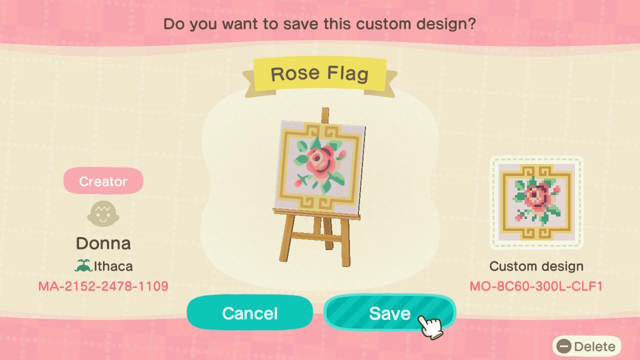 Animal Crossing Design Code: MO-8C60-300L-CLF1 Rose Flag