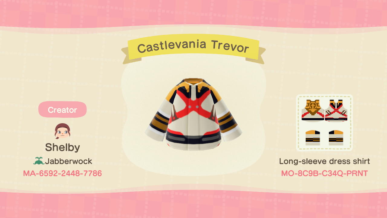 Animal Crossing Design Code: MO-8C9B-C34Q-PRNT Castlevania Trevor