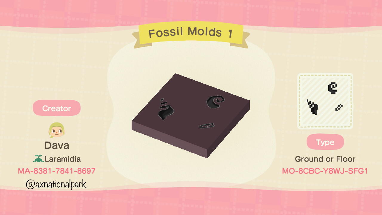 Animal Crossing Design Code: MO-8CBC-Y8WJ-SFG1 Fossil Molds 1
