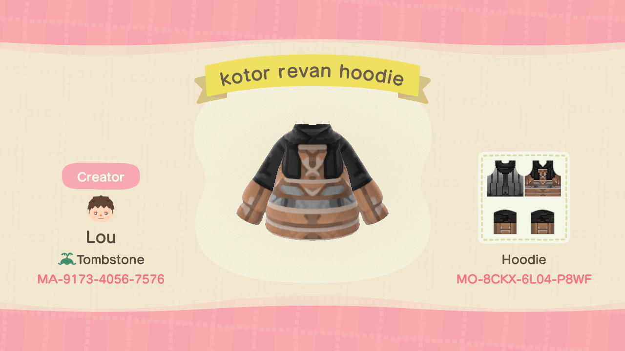 Animal Crossing Design Code: MO-8CKX-6L04-P8WF kotor revan hoodie