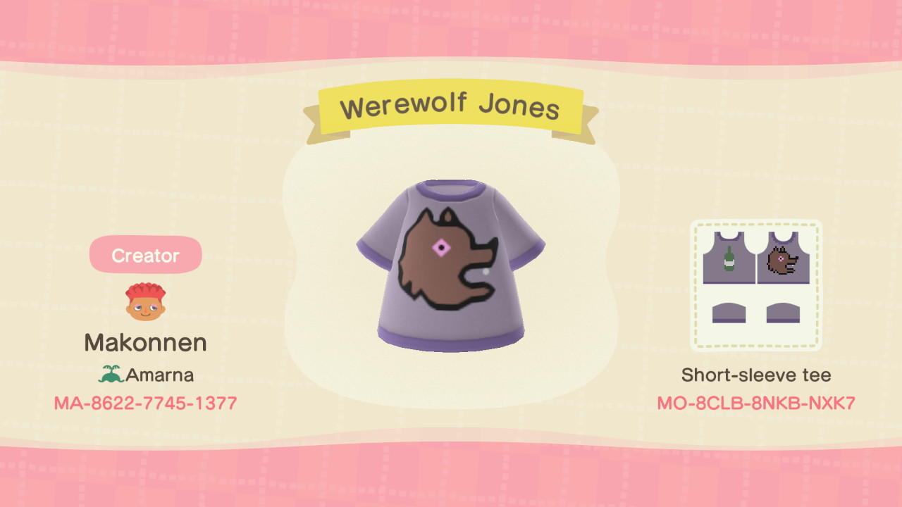 Animal Crossing Design Code: MO-8CLB-8NKB-NXK7 Werewolf Jones