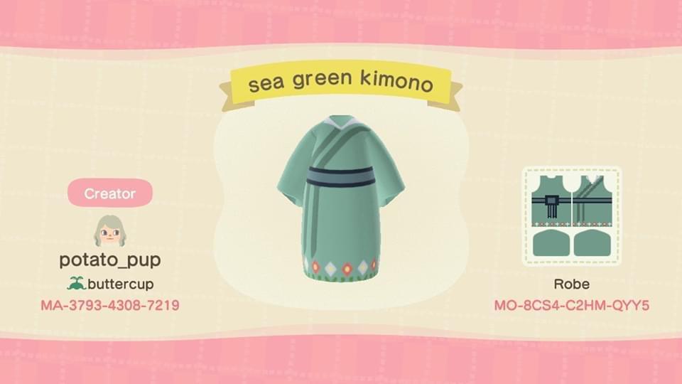 Animal Crossing Design Code: MO-8CS4-C2HM-QYY5 Sea Green Kimono