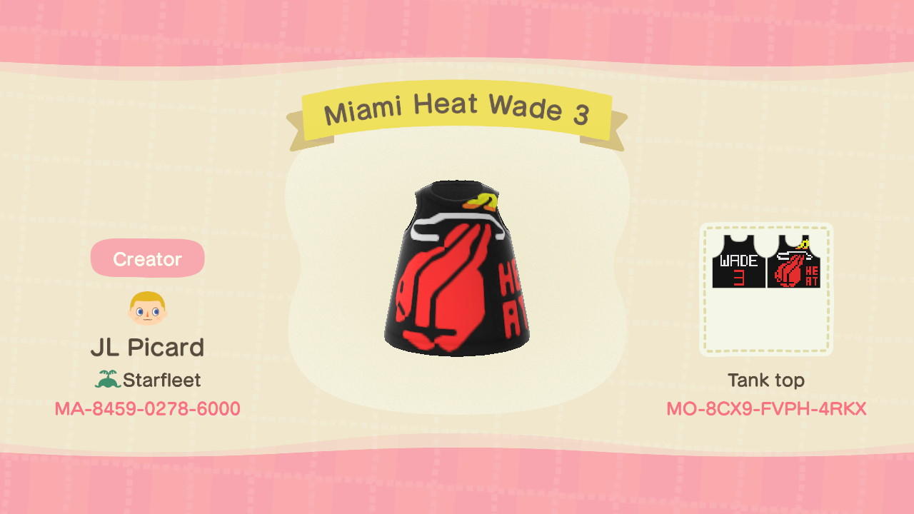 Animal Crossing Design Code: MO-8CX9-FVPH-4RKX Miami Heat Wade 3
