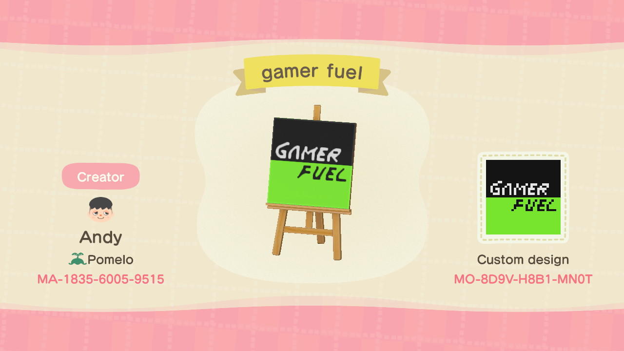 Animal Crossing Design Code: MO-8D9V-H8B1-MN0T gamer fuel