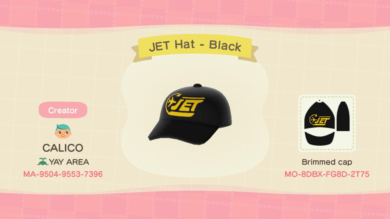 Animal Crossing Design Code: MO-8DBX-FG8D-2T75 JET Hat - Black