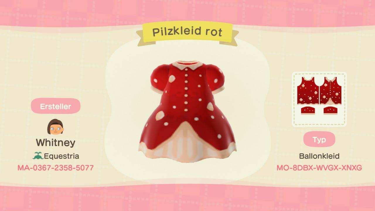 Animal Crossing Design Code: MO-8DBX-WVGX-XNXG Mushroom Dress