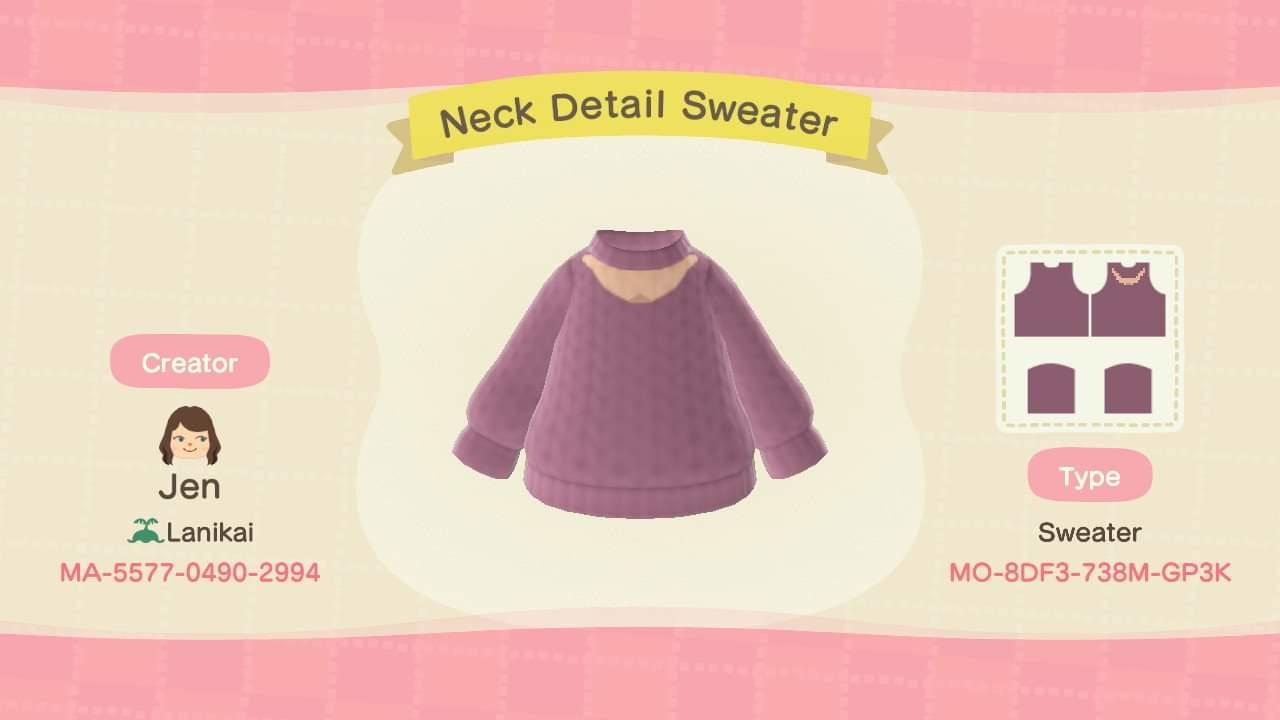 Animal Crossing Design Code: MO-8DF3-738M-GP3K Neck Detail Sweater