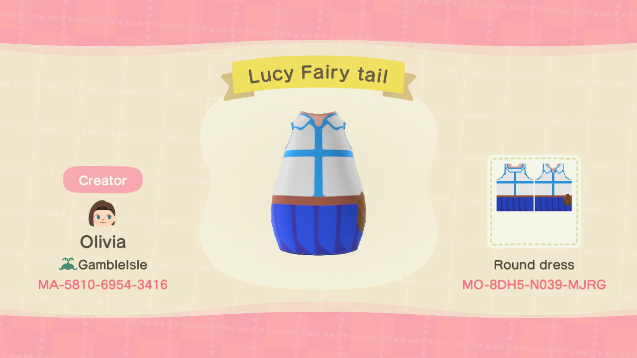 Animal Crossing Design Code: MO-8DH5-N039-MJRG Lucy Fairy tail