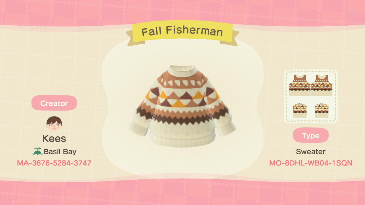 Animal Crossing Design Code: MO-8DHL-WB04-1SQN Fall Fisherman