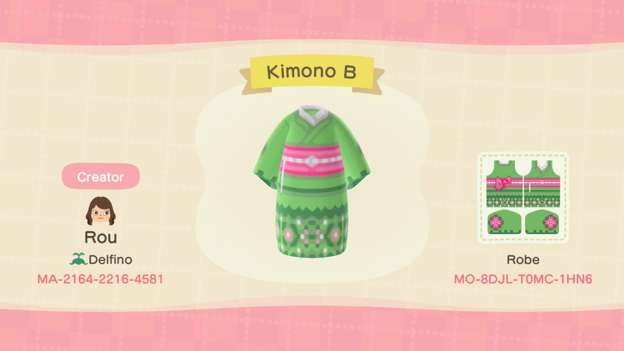 Animal Crossing Design Code: MO-8DJL-T0MC-2HN6 Grass Green Kimono