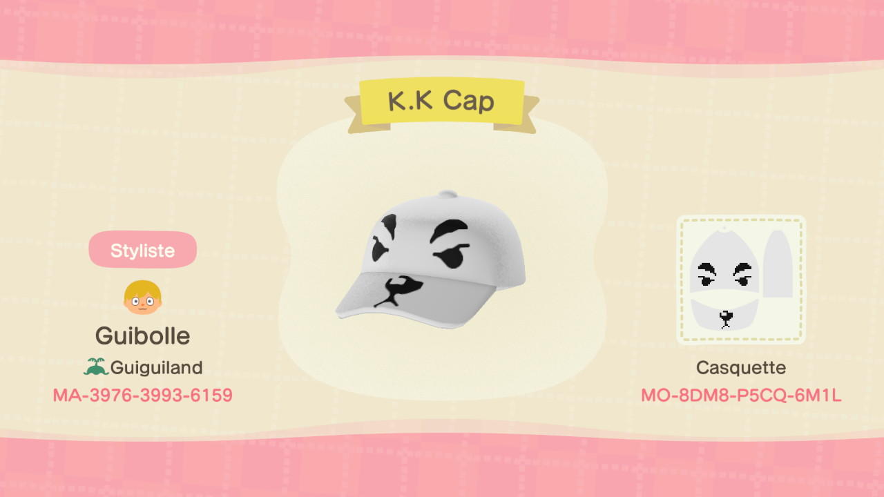 Animal Crossing Design Code: MO-8DM8-P5CQ-6M1L K.K Cap
