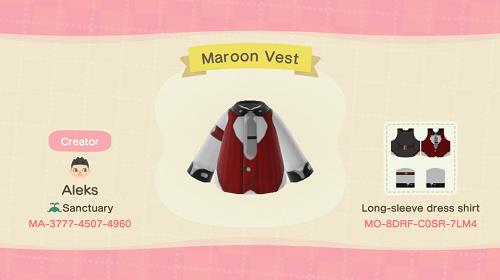 Animal Crossing Design Code: MO-8DRF-C0SR-7LM4 Maroon Vest