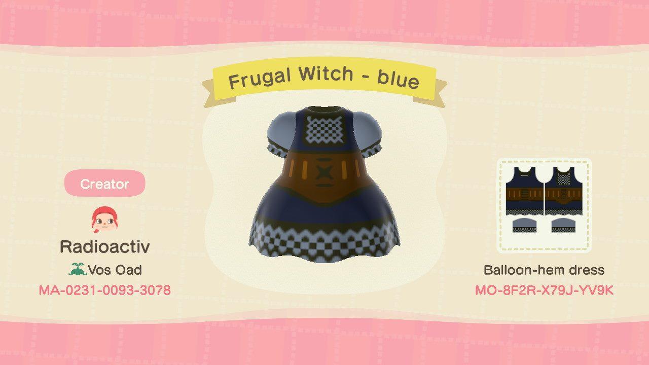 Animal Crossing Design Code: MO-8F2R-X79J-YV9K Frugal Witch - Blue