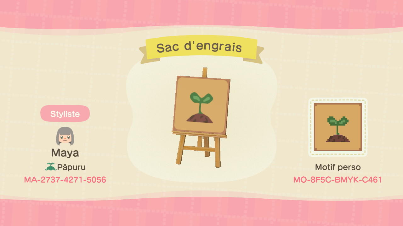 Animal Crossing Design Code: MO-8F5C-BMYK-C461 Fertilizer bag