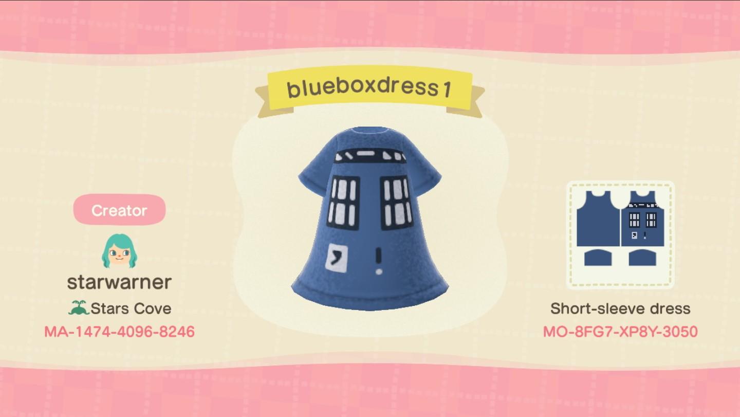 Animal Crossing Design Code: MO-8FG7-XP8Y-3050 blueboxdress1
