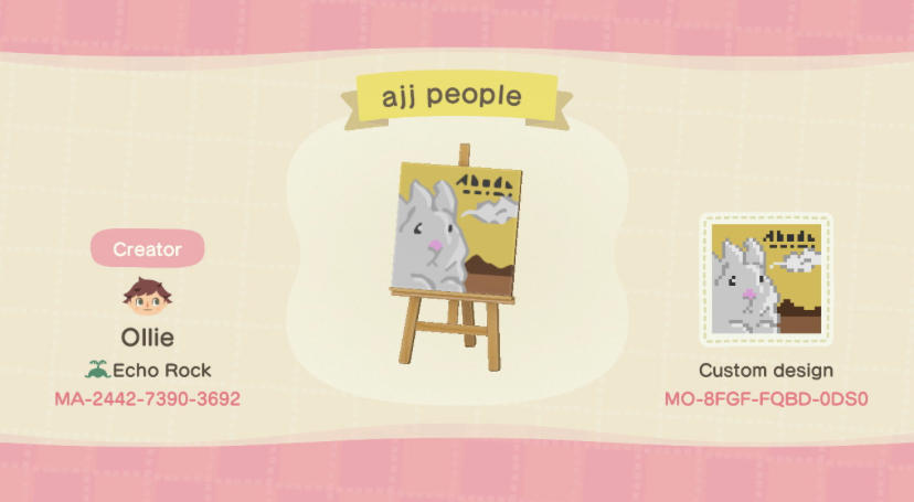 Animal Crossing Design Code: MO-8FGF-FQBD-0DS0 AJJ People