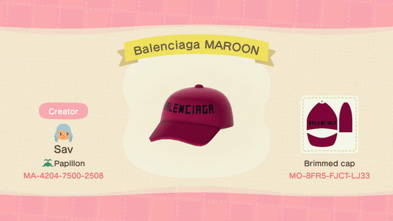 Animal Crossing Design Code: MO-8FR5-FJCT-LJ33 Balenciaga MAROON