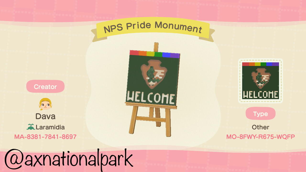Animal Crossing Design Code: MO-8FWY-R675-WQFP NPS Pride Monument