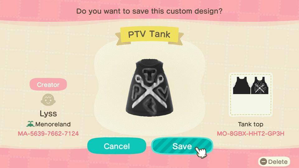 Animal Crossing Design Code: MO-8GBX-HHT2-GP3H PTV Tank