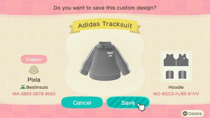 Animal Crossing Design Code: MO-8GC2-HJ85-61VV Adidas Tracksuit