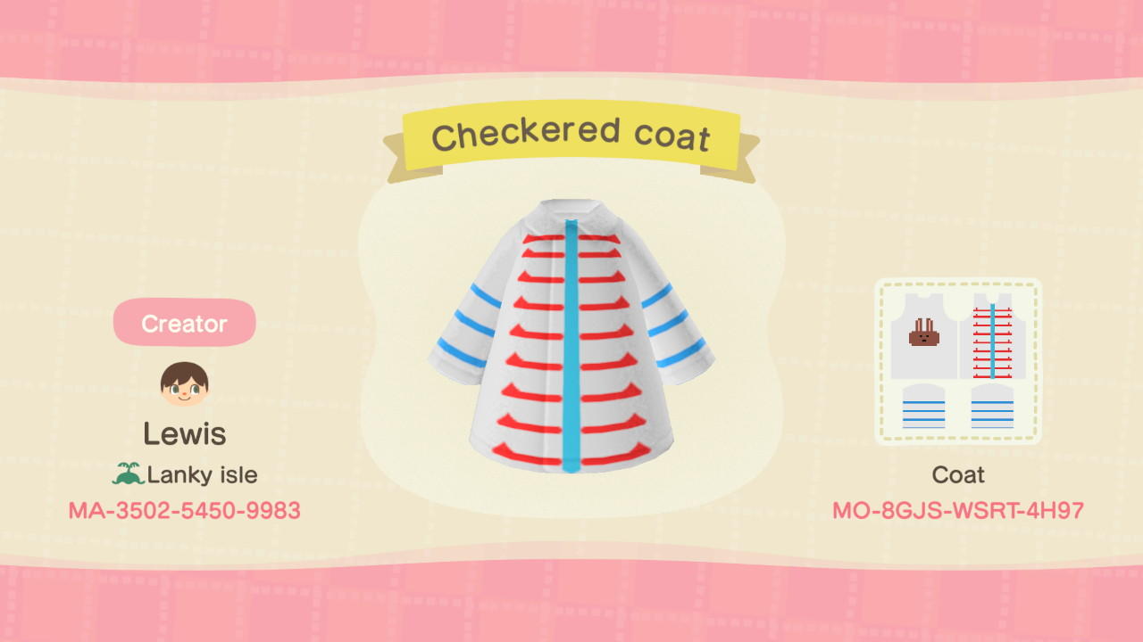Animal Crossing Design Code: MO-8GJS-WSRT-4H97 Checkered coat