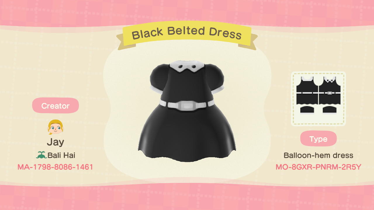 Animal Crossing Design Code: MO-8GXR-PNRM-2R5Y Black Belted Dress