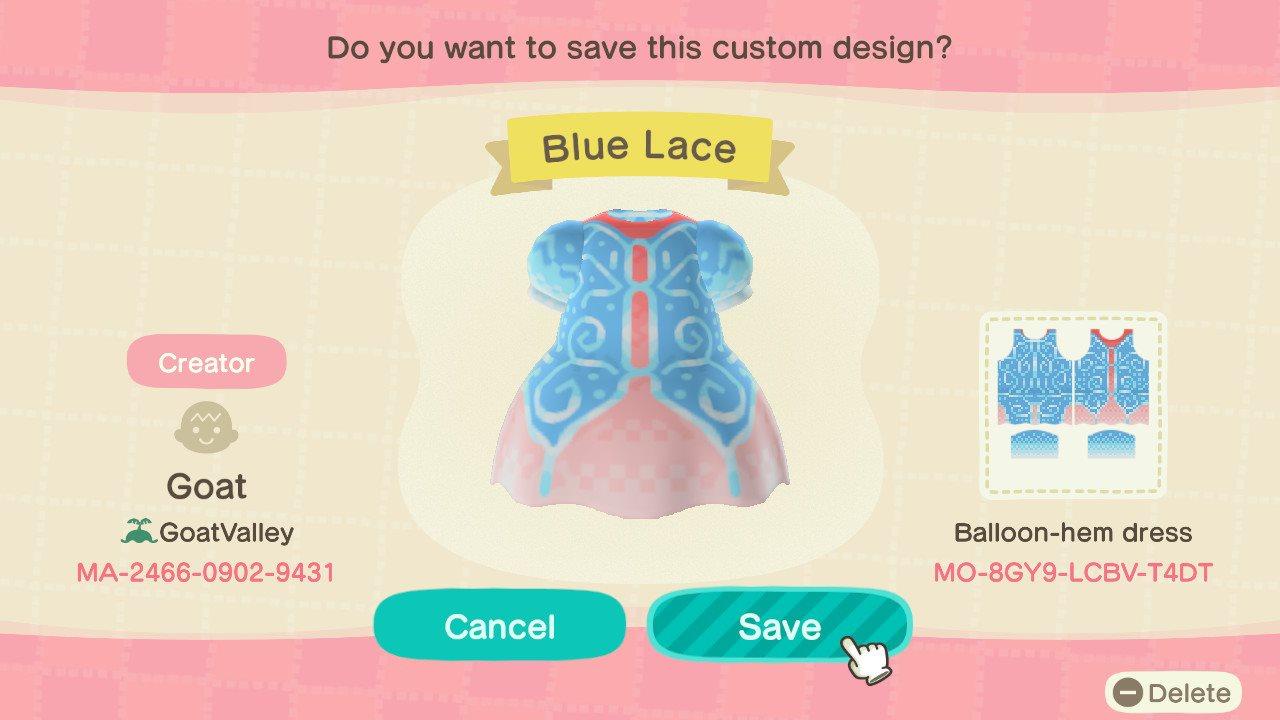 Animal Crossing Design Code: MO-8GY9-LCBV-T4DT Blue Lace