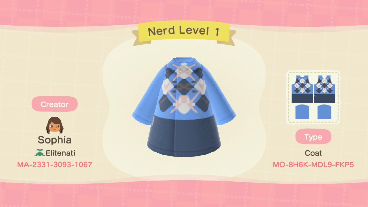 Animal Crossing Design Code: MO-8H6K-MDL9-FKP5 Nerd Level 1