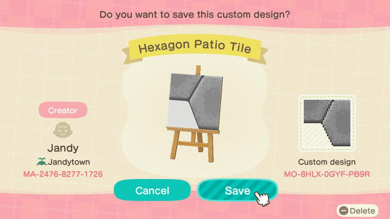 Animal Crossing Design Code: MO-8HLX-0GYF-PB9R Hexagon Patio Tile