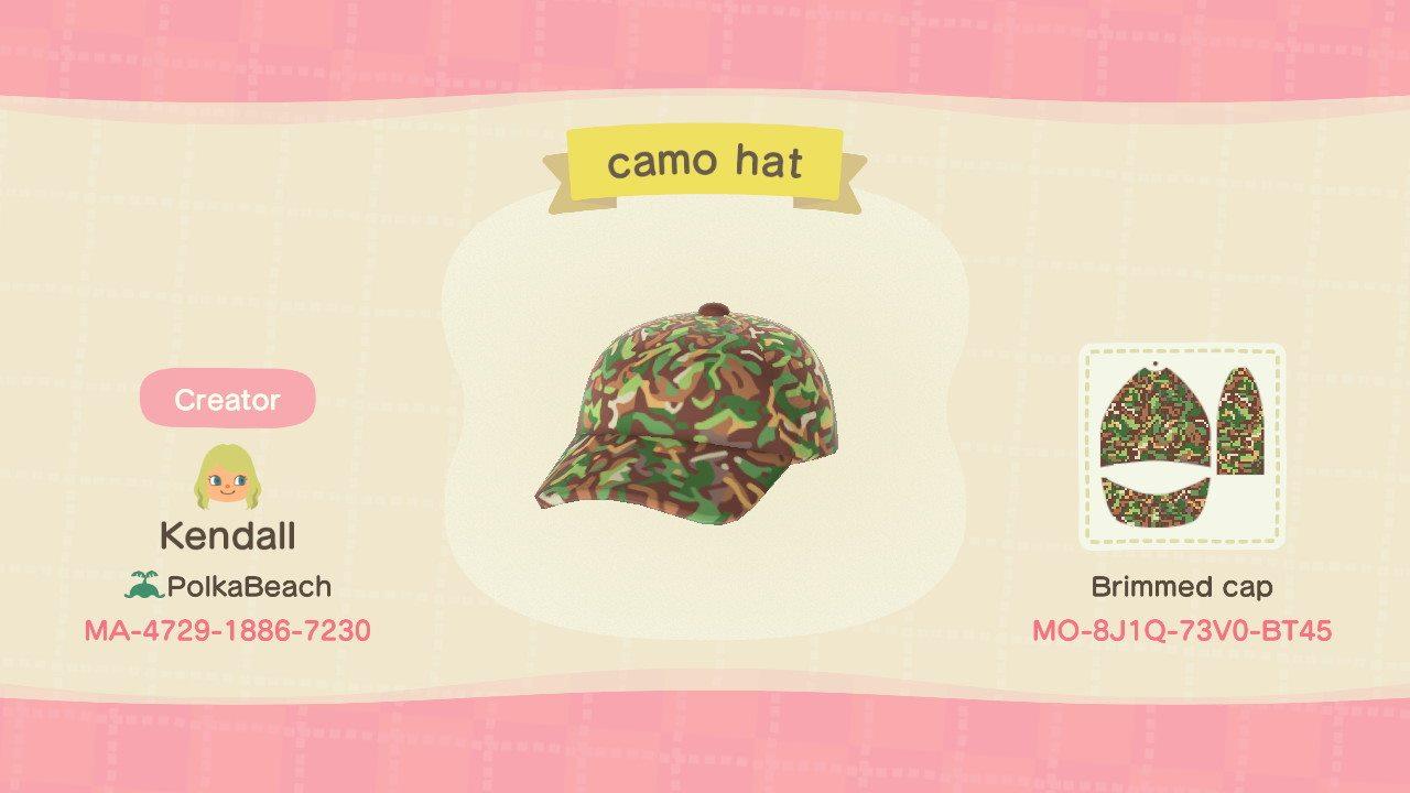 Animal Crossing Design Code: MO-8J1Q-73V0-BT45 camo hat
