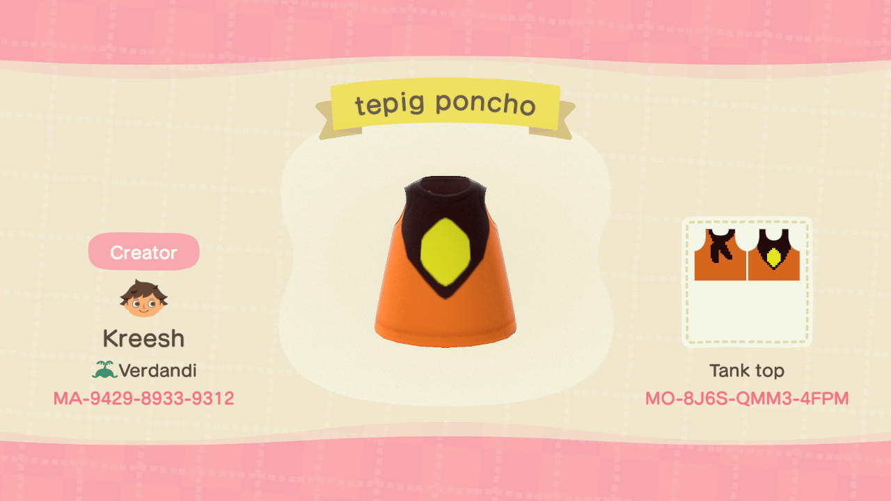 Animal Crossing Design Code: MO-8J6S-QMM3-4FPM Tepig poncho