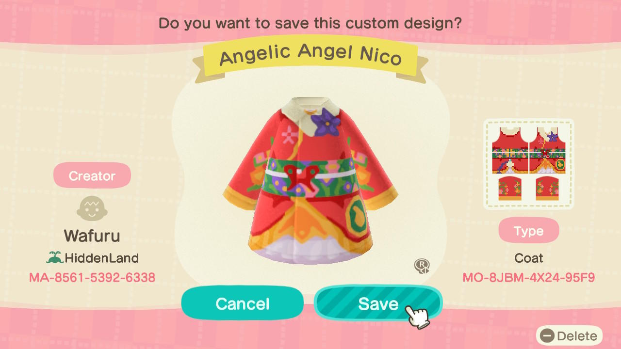 Animal Crossing Design Code: MO-8JBM-4X24-95F9 Angelic Angel Nico