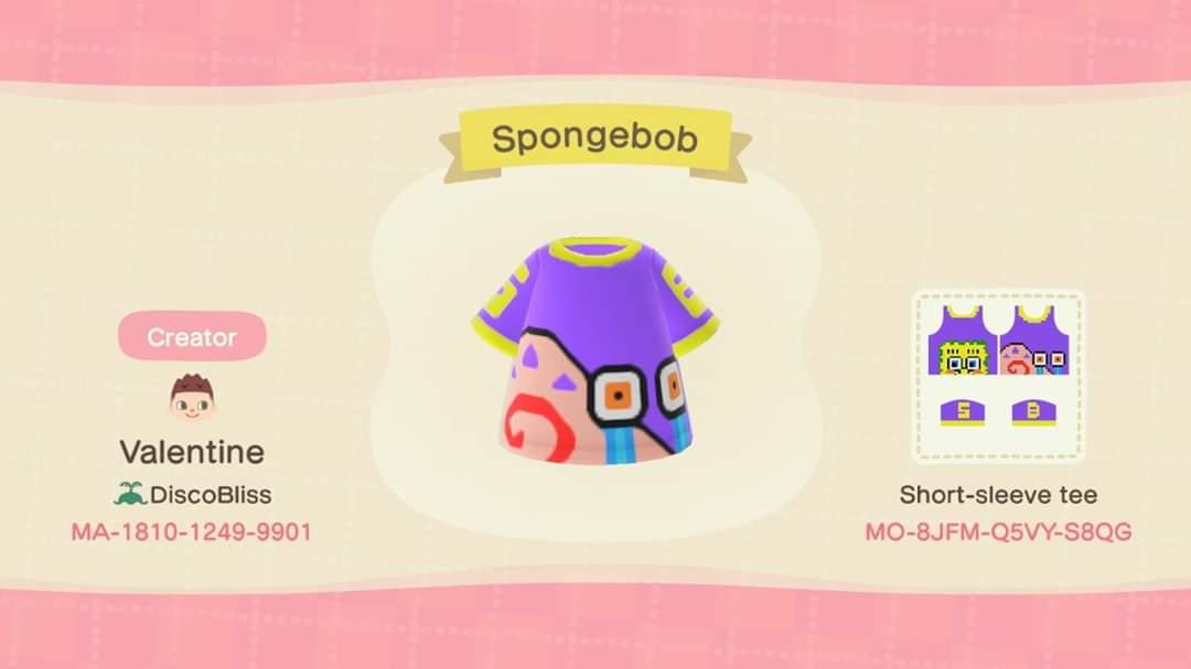 Animal Crossing Design Code: MO-8JFM-Q5VY-S8QG SPONGEBOB TEE