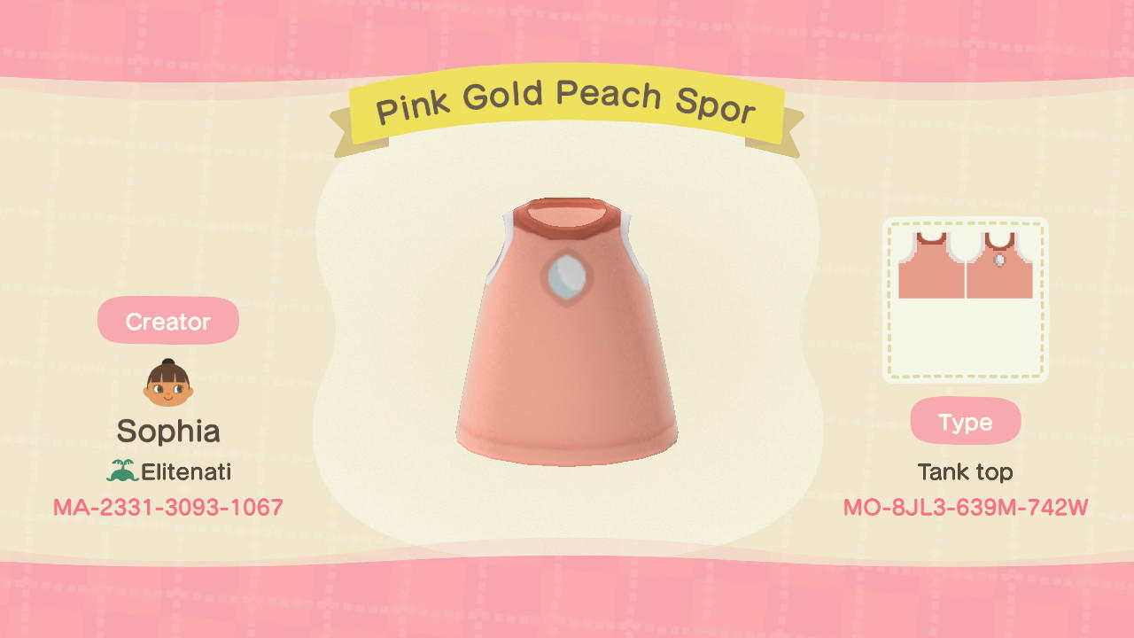 Animal Crossing Design Code: MO-8JL3-639M-742W Pink Gold Peach Spor