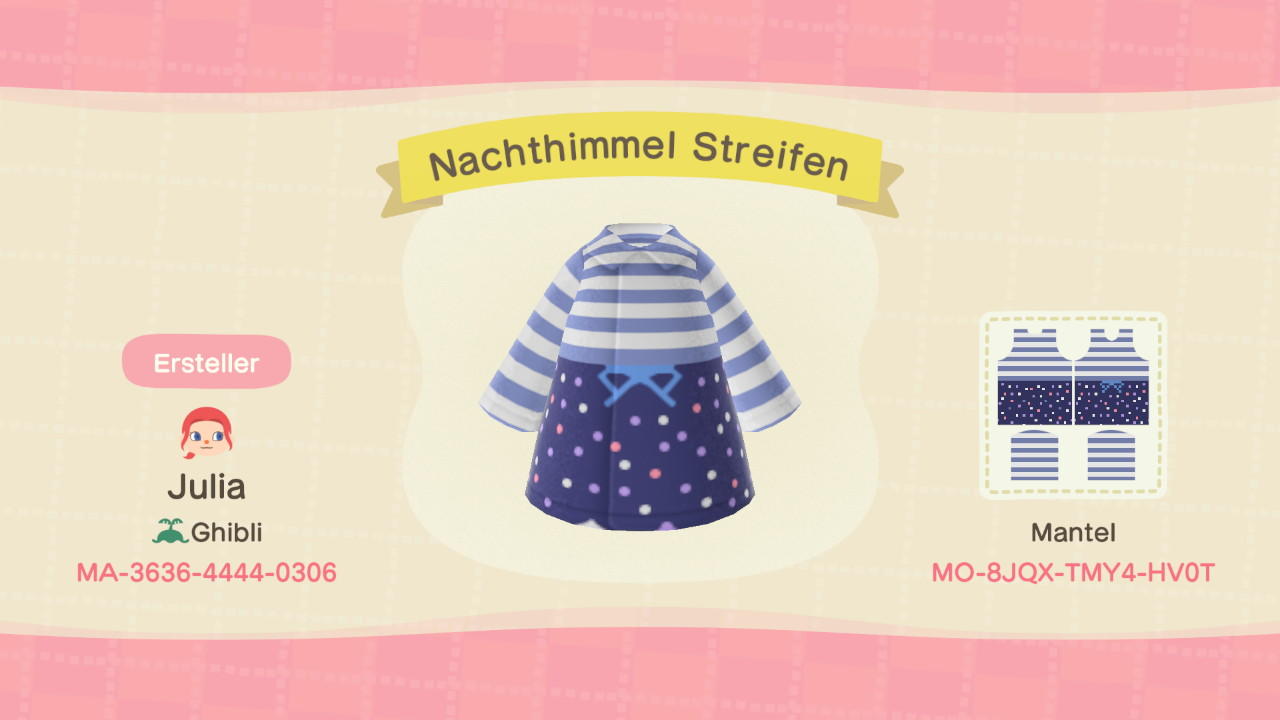 Animal Crossing Design Code: MO-8JQX-TMY4-HV0T Nachthimmel Streifen