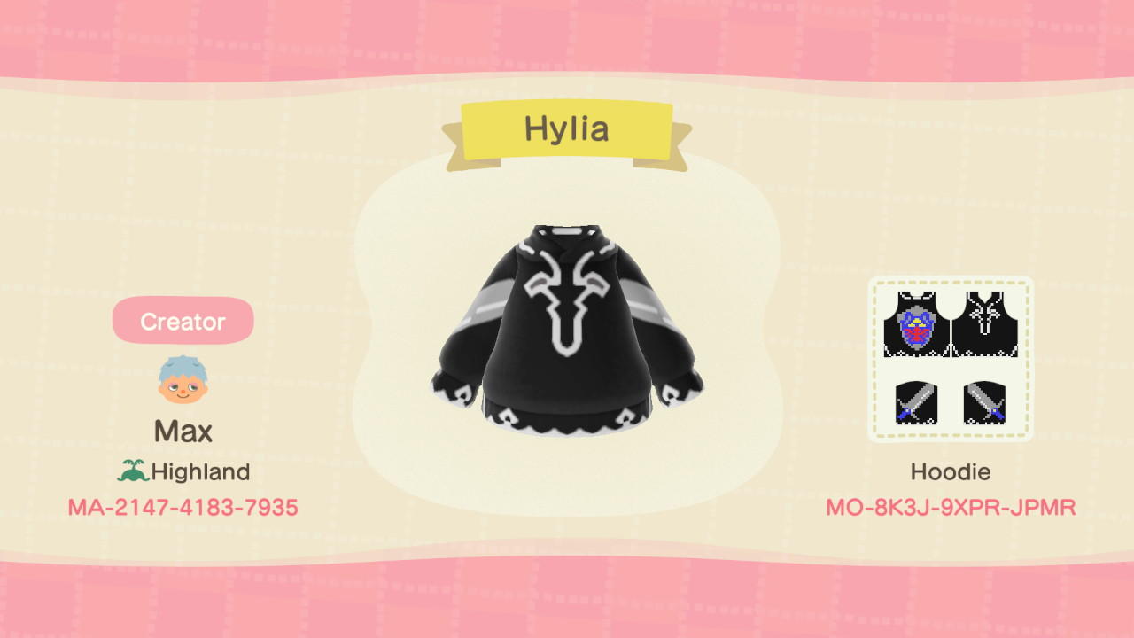 Animal Crossing Design Code: MO-8K3J-9XPR-JPMR Hylia