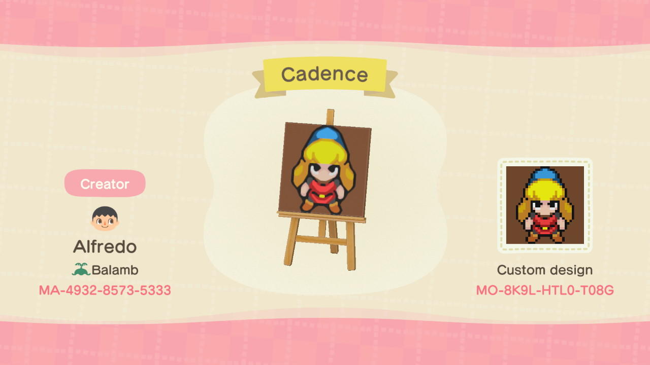 Animal Crossing Design Code: MO-8K9L-HTL0-T08G Cadence