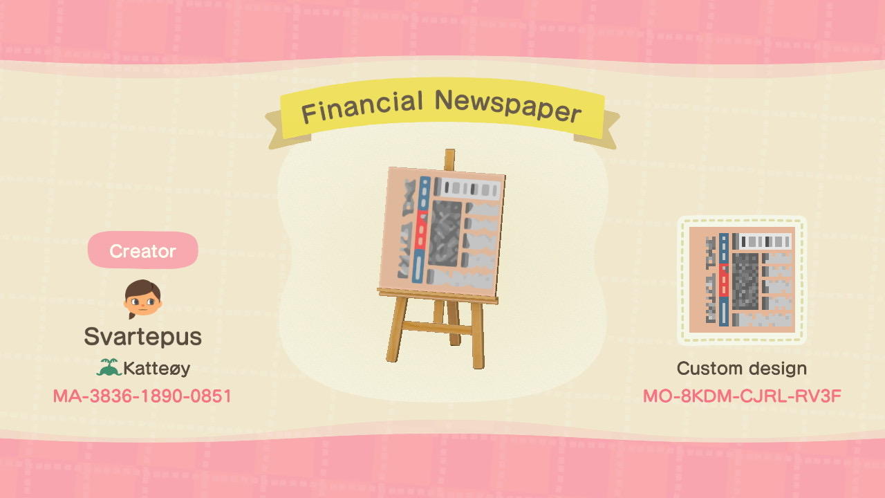 Animal Crossing Design Code: MO-8KDM-CJRL-RV3F Financial Newspaper