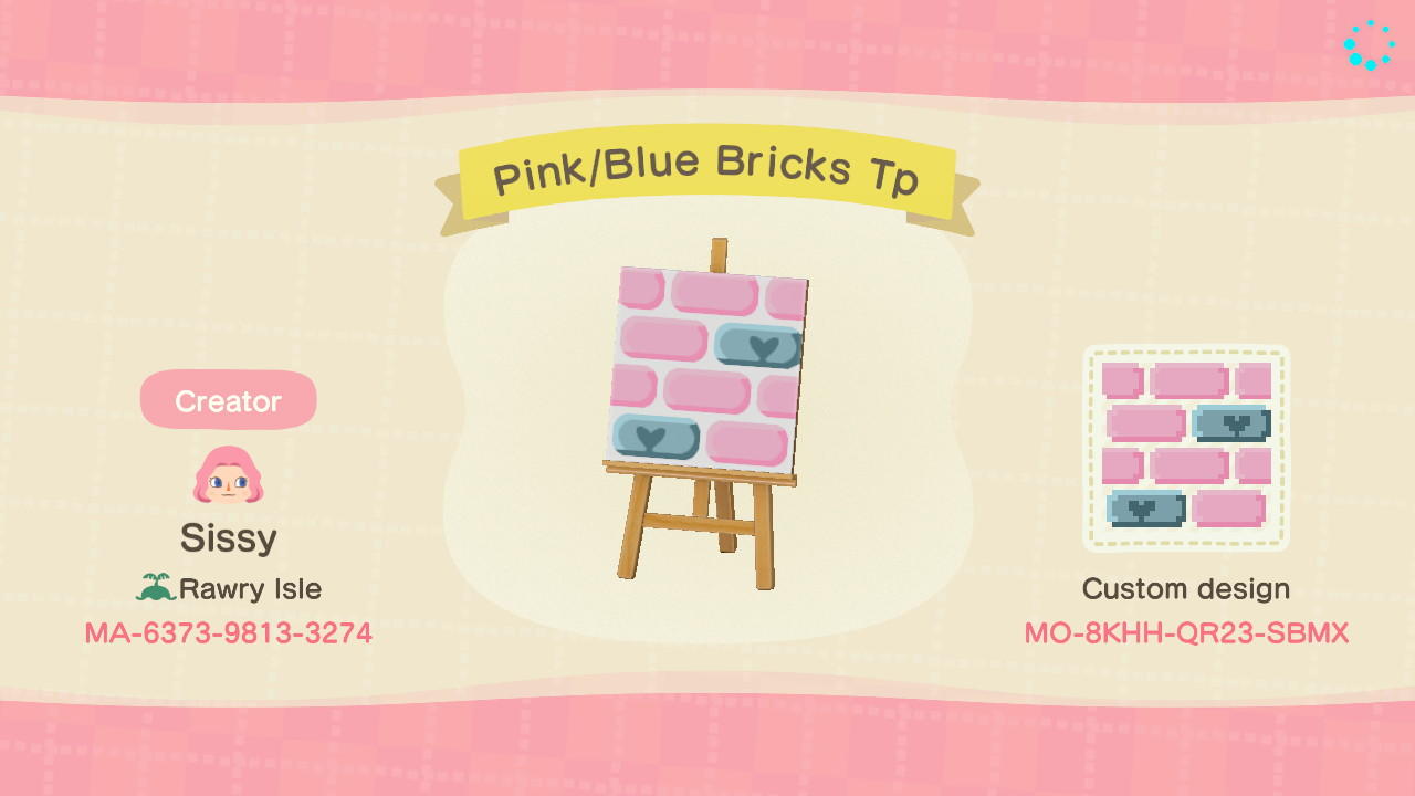 Animal Crossing Design Code: MO-8KHH-QR23-SBMX Pink/Blue Bricks Tp