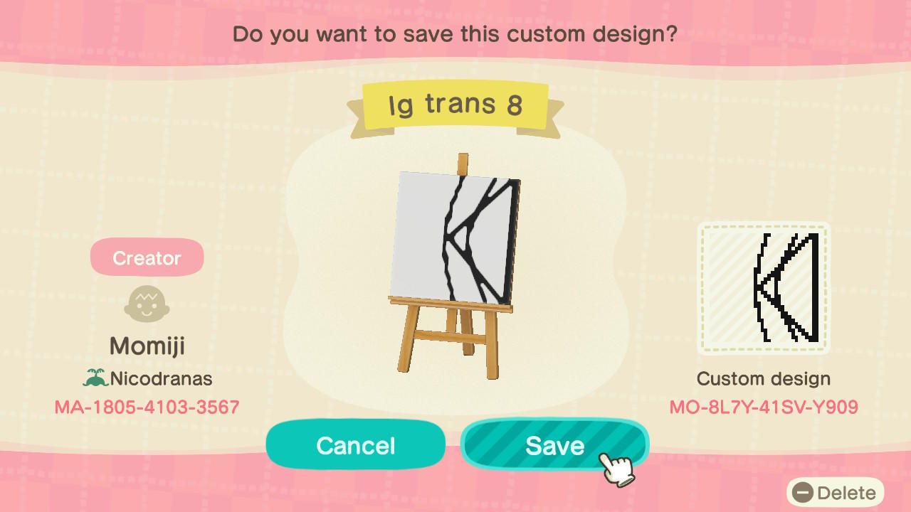 Animal Crossing Design Code: MO-8L7Y-41SV-Y909 Transmutation 8/8