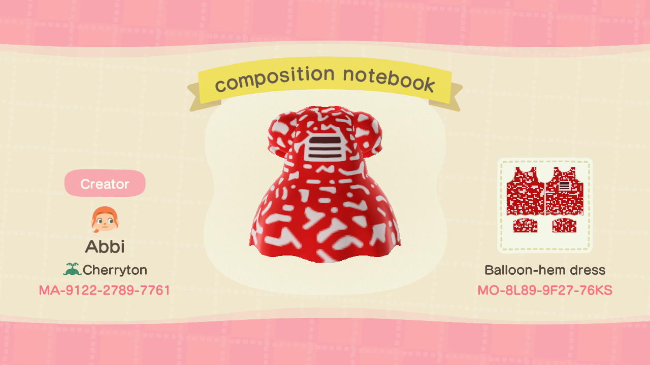 Animal Crossing Design Code: MO-8L89-9F27-76KS Composition Notebook