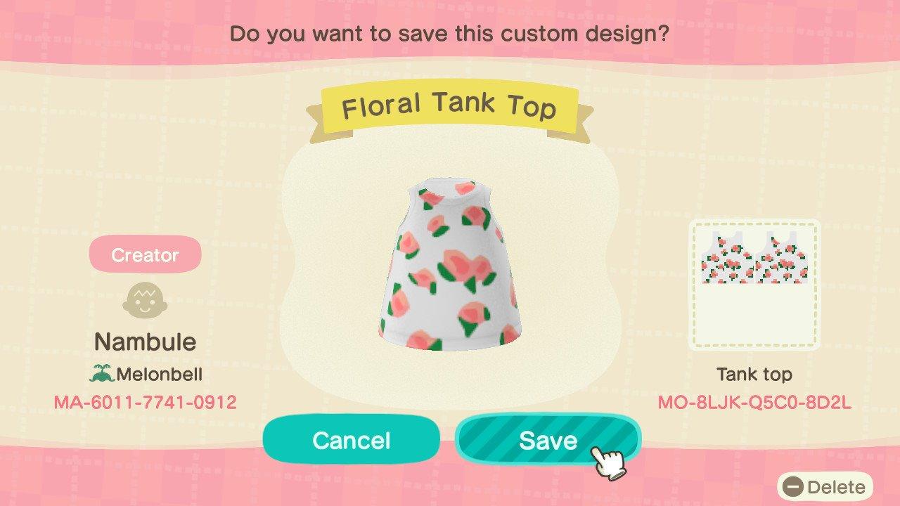Animal Crossing Design Code: MO-8LJK-Q5C0-8D2L Floral Tank Top