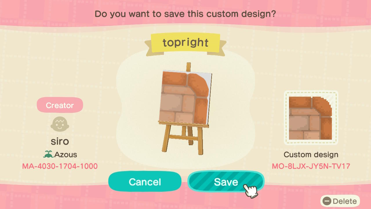 Animal Crossing Design Code: MO-8LJX-JY5N-TV17 Brick Path- TopRight