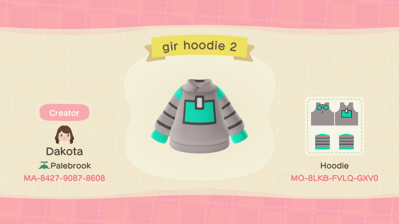 Animal Crossing Design Code: MO-8LKB-FVLQ-GXV0 Robot GIR Hoodie