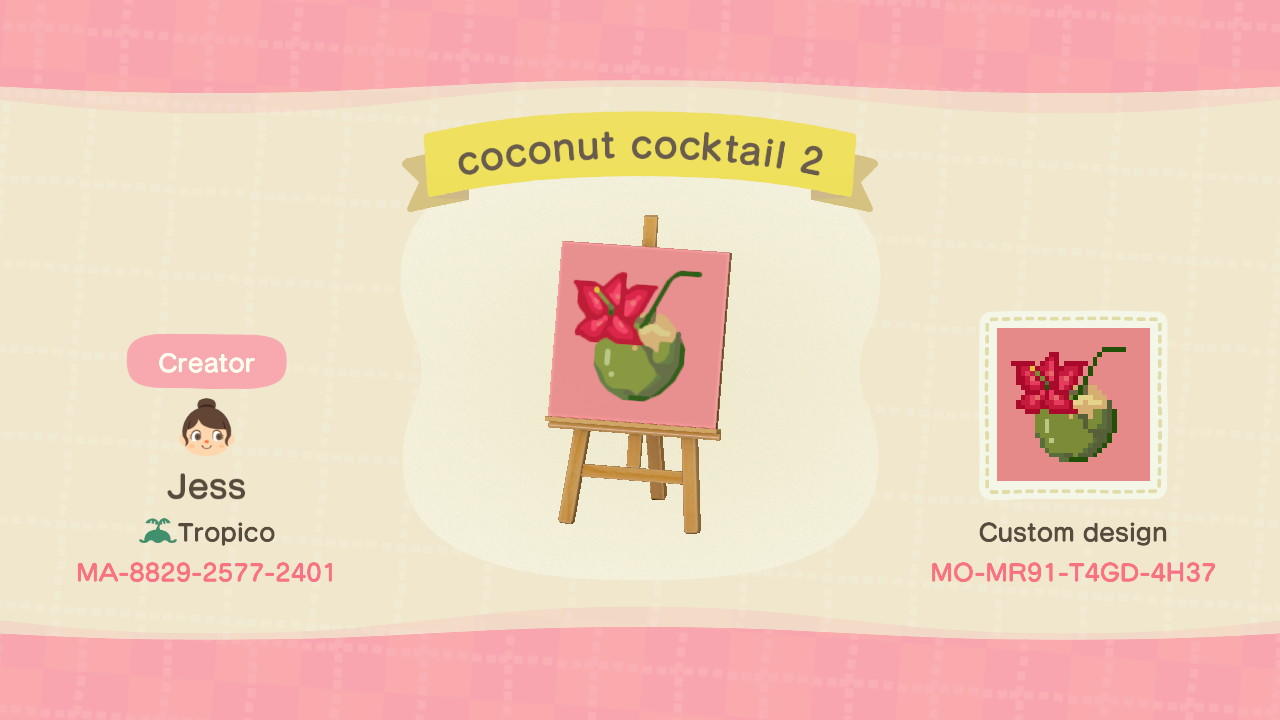 Animal Crossing Design Code: MO-8LV1-RMWF-8B4D Coconut Cocktail