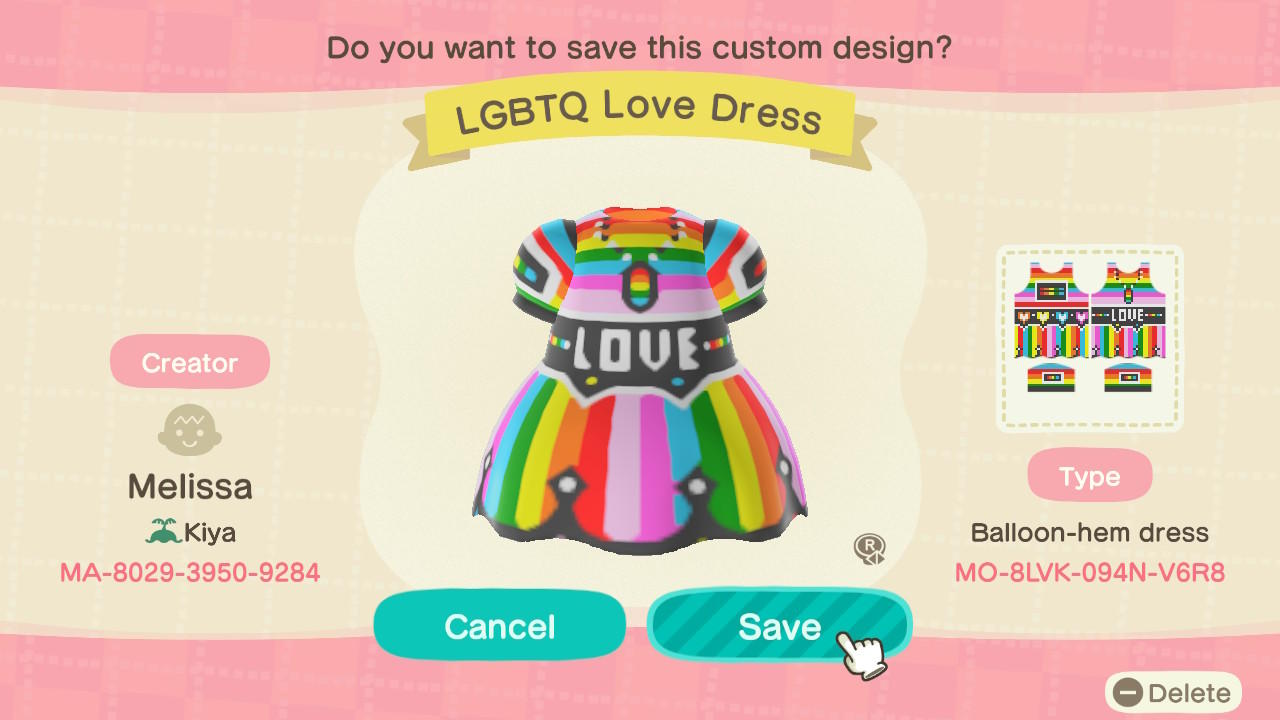 Animal Crossing Design Code: MO-8LVK-094N-V6R8 LGBTQ  Love Dress